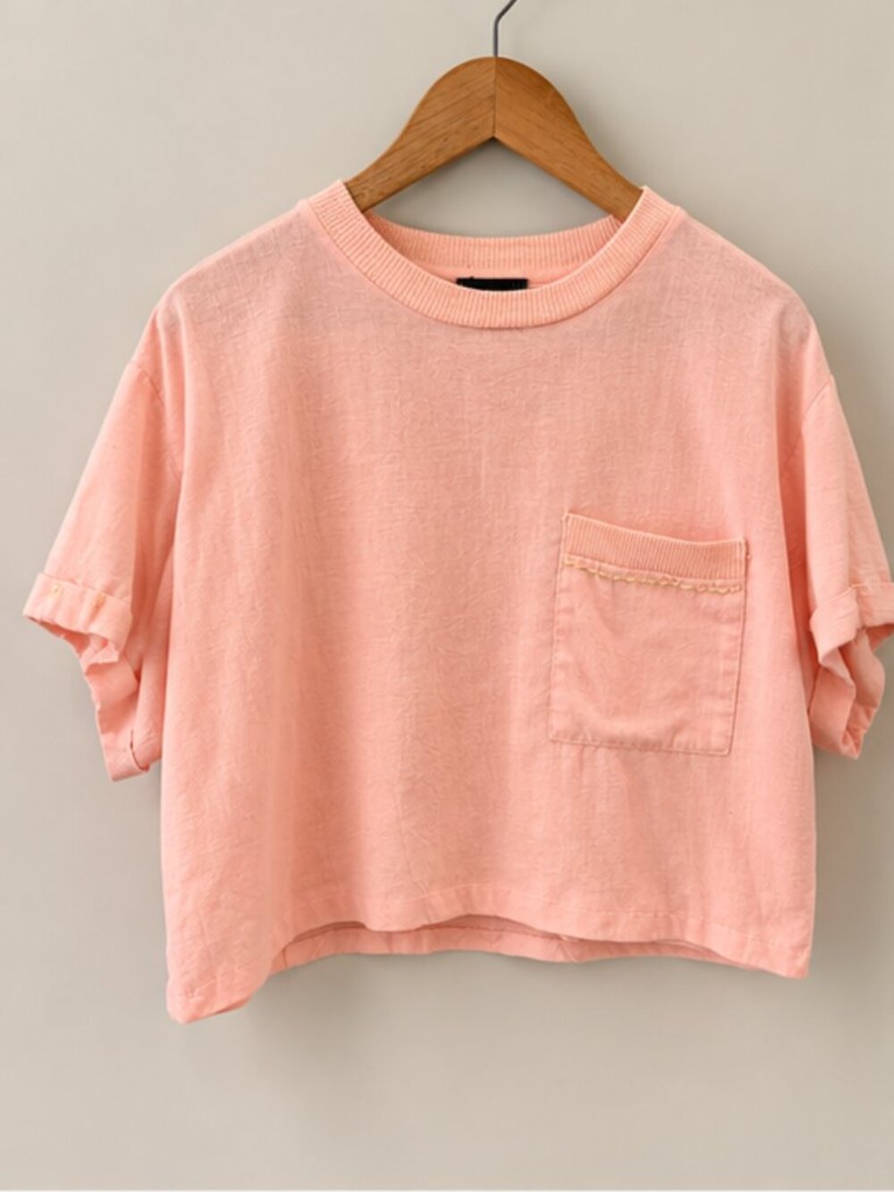 Vintage Peach Pink Cropped T-Shirt Sz Small